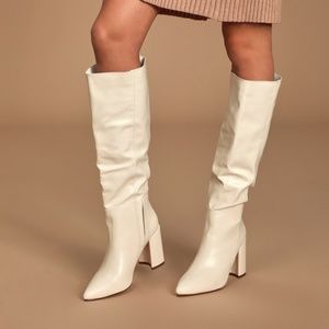 Lulus Katari Off White Pointed-toe Knee High Boots - Size 8.5